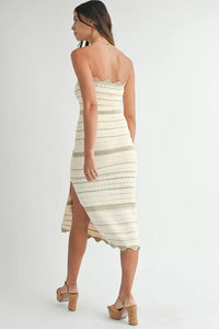 MABLE Contrast Striped Crochet Knit Midi Dress - Brittney MADE
