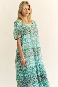 Davi & Dani Multi Floral Square Neck Puff Sleeve Maxi Dress - Brittney MADE