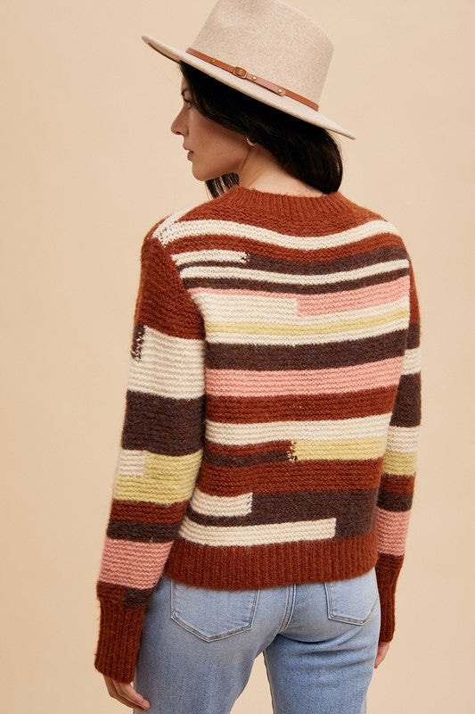 Annie Wear Color Block Round Neck Long Sleeve Sweater - Brittney MADE