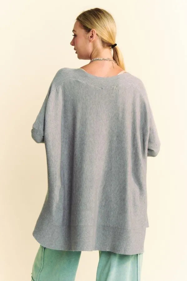 Davi & Dani Round Neck Dropped Shoulder Long Sleeve Knit Top - Brittney MADE