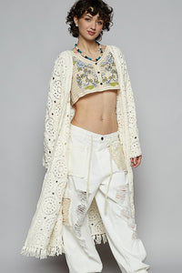 POL Crochet Fringe Open Front Longline Cardigan - Brittney MADE