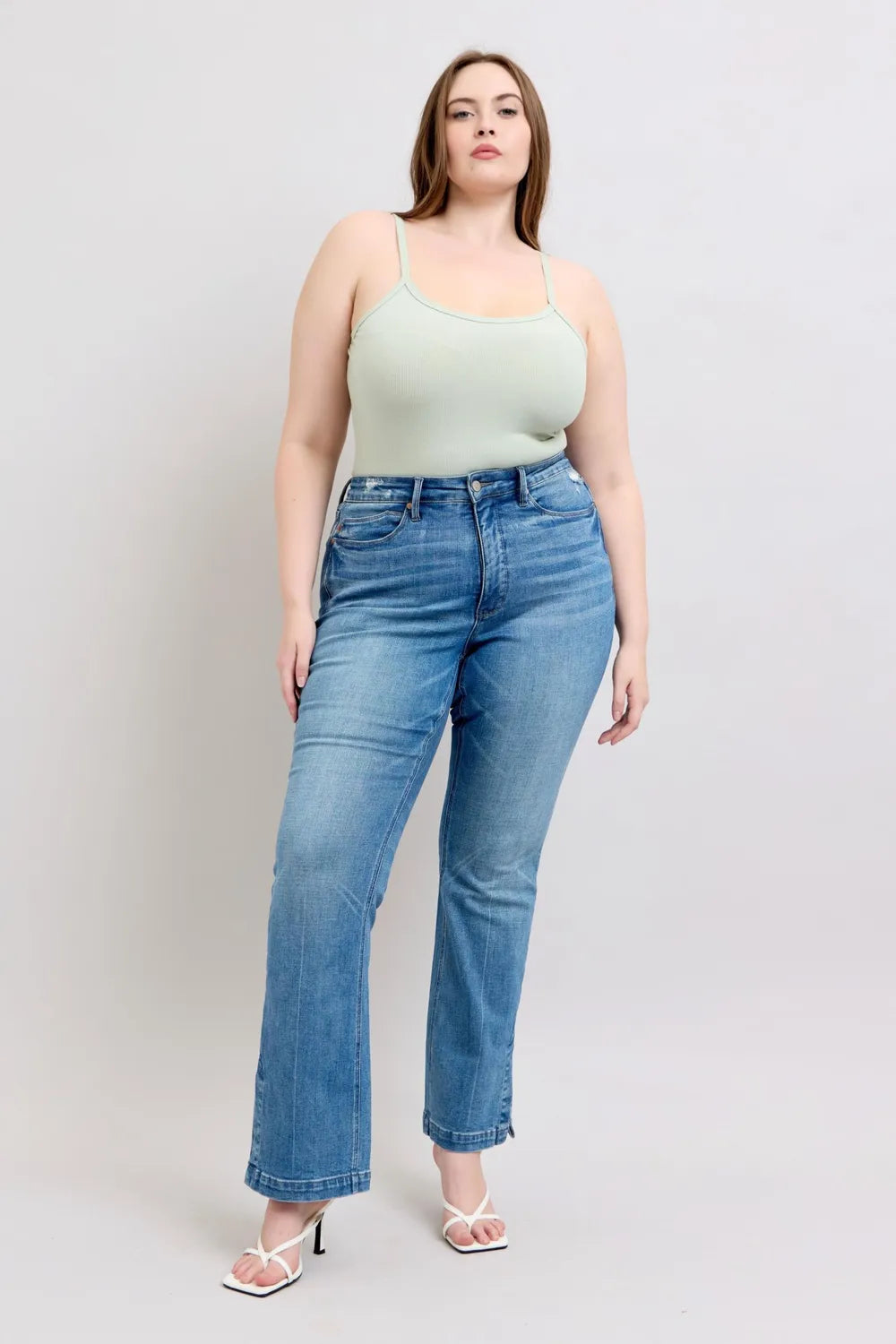 Judy Blue HW Tummy Control Vintage Wash Side Slit Slim Boot Jeans - Brittney MADE