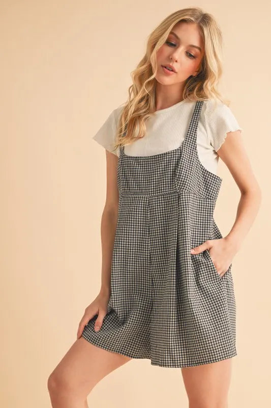 Aemi+Co Plaid Square Neck Romper - Brittney MADE