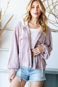 Reborn J Contrast Hooded Button Down Ribbed Jacket - Brittney MADE