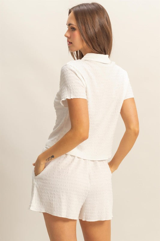 HYFVE Textured Short Sleeve Top and Drawstring Shorts Knit Set - Brittney MADE