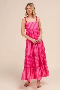 SO ME Stripe Tiered Maxi Dress with Colorful Chain Strap - Brittney MADE