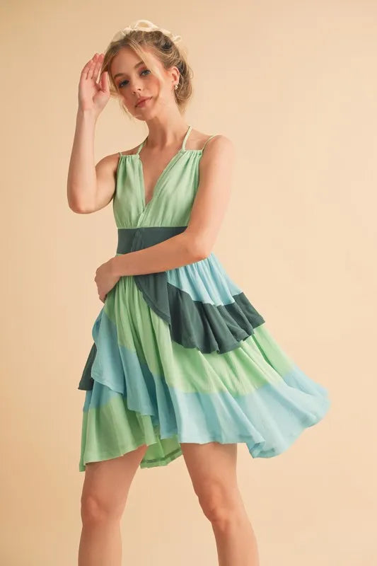 Aemi+Co Ruffled Color Block Sleeveless Mini Dress - Brittney MADE