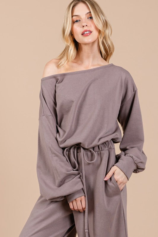 Ces Femme Boat Neck Long Sleeve Drawstring Jumpsuit - Brittney MADE