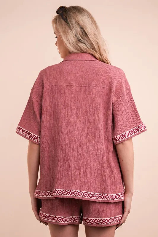 VERY J Crinkled Woven Shirt Top & Shorts Set - Brittney MADE