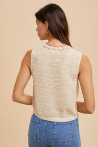 Annie Wear Crochet Trim Button Down Sweater Vest - Brittney MADE