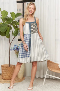 ADORA Patchwork Button Front Mini Dress - Brittney MADE