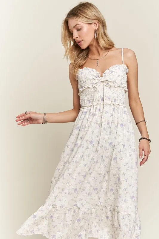 ADORA Smocked Floral Sweetheart Neck Cami Dress - Brittney MADE
