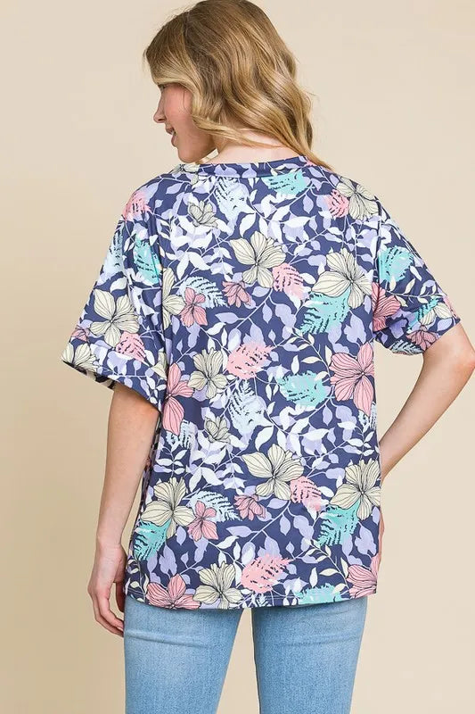 BOMBOM Floral Round Neck Short Sleeve T-Shirt - Brittney MADE
