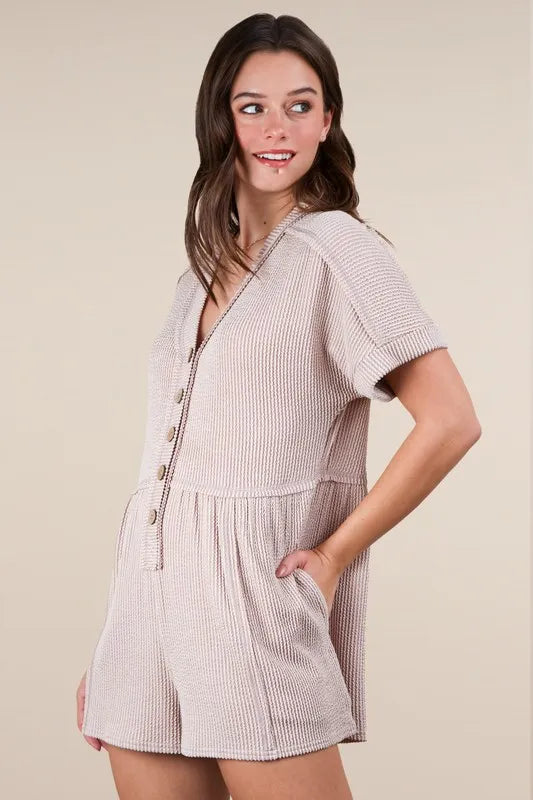 VERY J Two Tone Ribbed Knit Comfy Casual Romper - Brittney MADE
