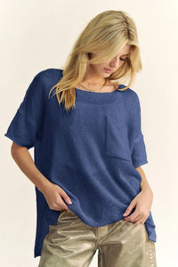 Davi & Dani High-Low Round Neck Knit Top - Brittney MADE