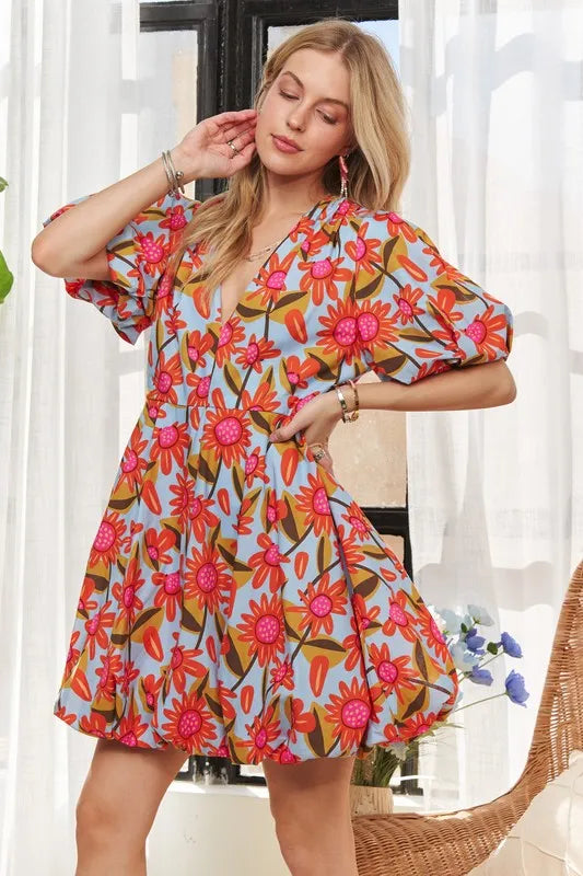ADORA Puff Sleeve Floral Dress - Brittney MADE
