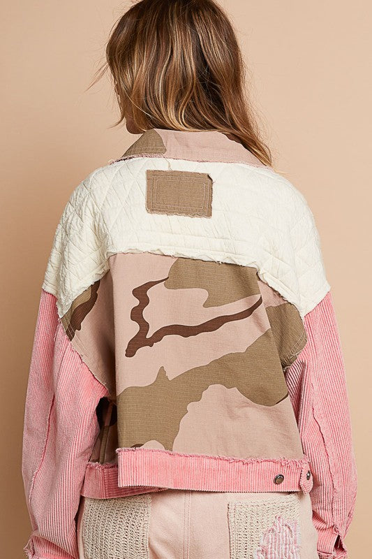 POL Corduroy Jacquard Patchwork Button Up Jacket - Brittney MADE