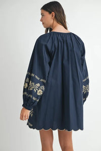 MABLE Embroidered Long Sleeve Peasant Mini Dress - Brittney MADE