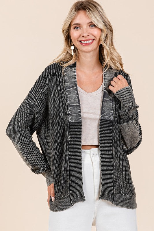 Mittoshop Contrast Patch Open Front Mineral Wash Cardigan - Brittney MADE