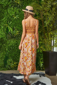 Davi & Dani Multi Smocked Bodice Geo Ruffle Strappy Midi Dress - Brittney MADE