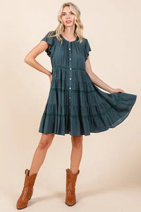 Mittoshop Lace Detail Ruffled Button Down Tiered Dress - Brittney MADE