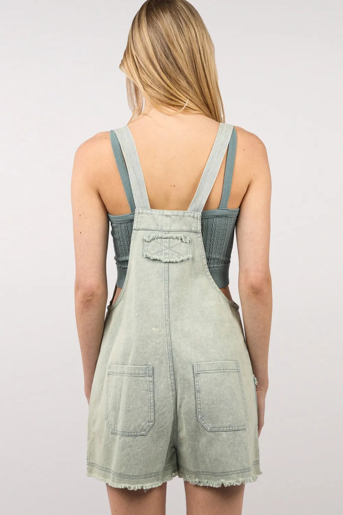 VERY J Washed Frayed Hem Denim Overall - Brittney MADE
