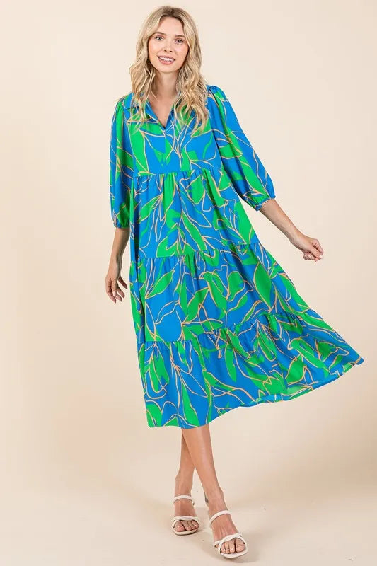 Mittoshop Tiered Printed Collared Neck Midi Dress - Brittney MADE