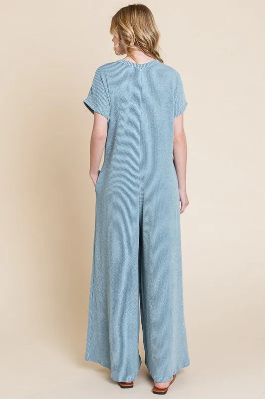BOMBOM Rib Knit Jumpsuit with Button Detail - Brittney MADE