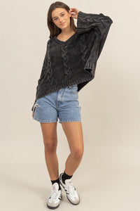HYFVE Cable Knit V-Neck Dropped Shoulder Oversized Sweater - Brittney MADE