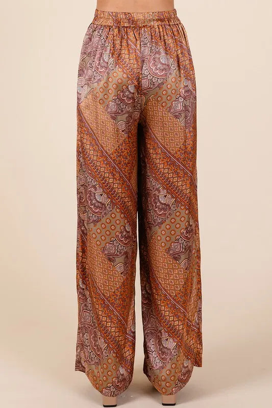 Mittoshop Paisley Patchwork Print Satin Wide Leg Pants - Brittney MADE