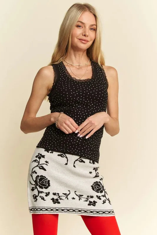 Davi & Dani Rhinestone Lace Trim Detail Tank - Brittney MADE