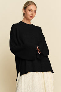 Davi & Dani High-Low Round Neck Drop Shoulder Sweater - Brittney MADE