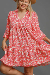 Umgee Full Size Two Tone Print Balloon Sleeve Tiered Dress Plus Size - Brittney MADE