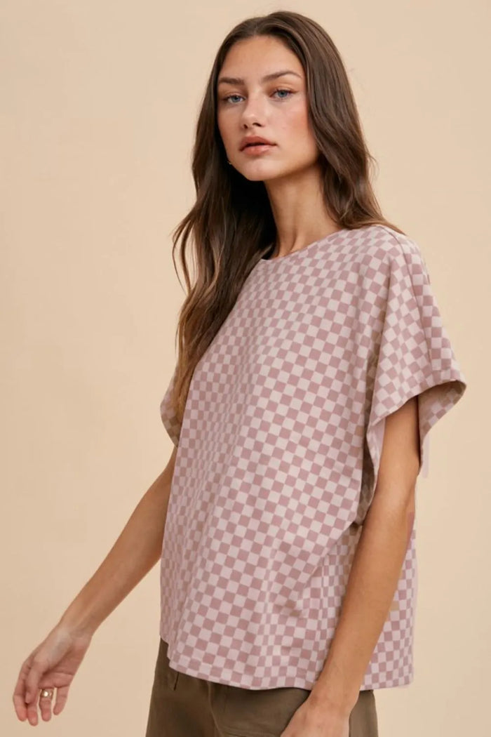 Annie Wear Checkered Round Neck Short Sleeve T-Shirt - Brittney MADE