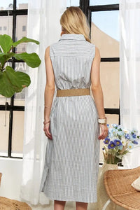 ADORA Striped Button Down Sleeveless Midi Dress - Brittney MADE
