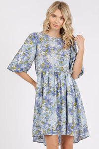 Mittoshop Flower Print Linen Blend Babydoll Mini Dress - Brittney MADE