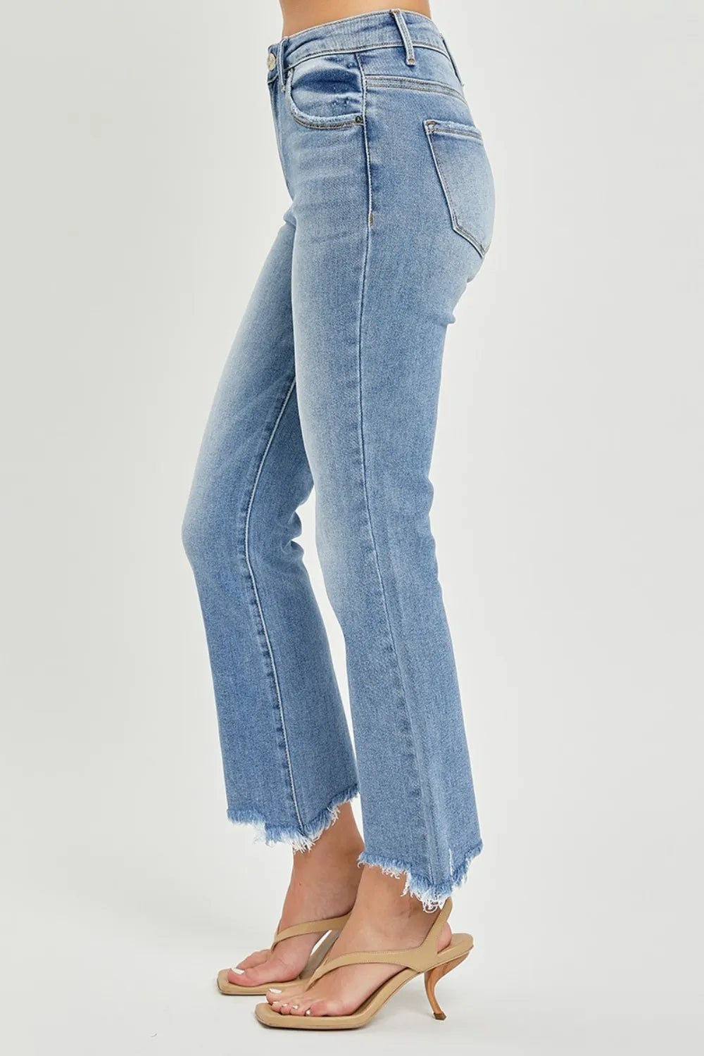 RISEN Full Size Frayed Hem Cropped Straight Jeans - Brittney MADE