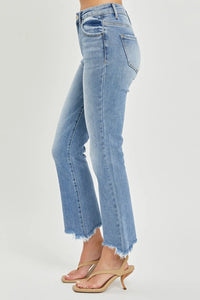 RISEN Full Size Frayed Hem Cropped Straight Jeans - Brittney MADE