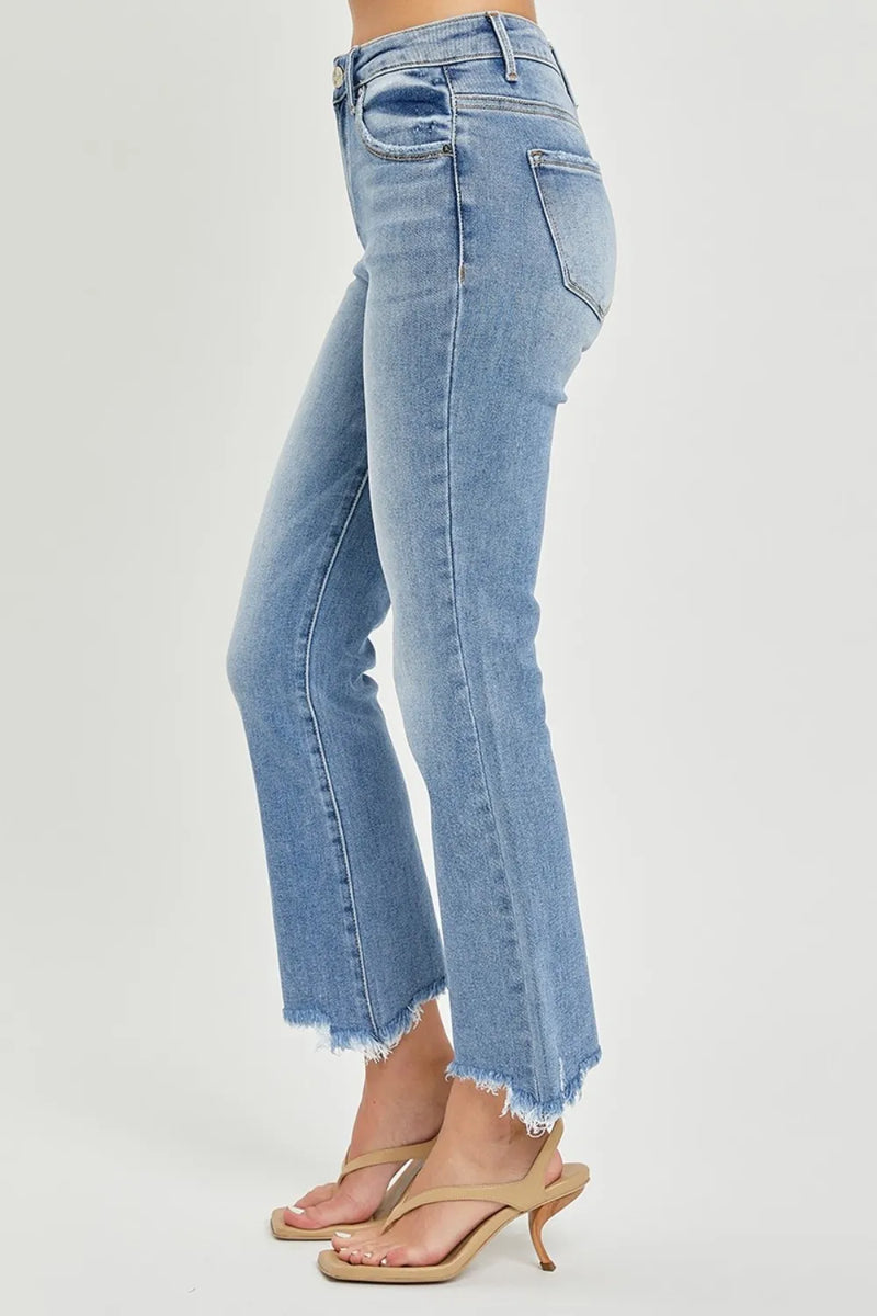 RISEN Full Size Frayed Hem Cropped Straight Jeans - Brittney MADE