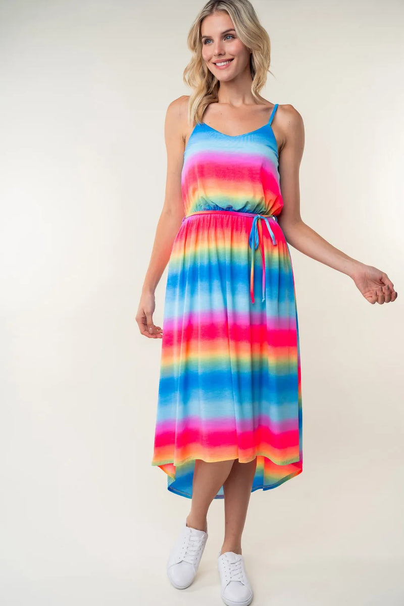White Birch Full Size Ombre Striped Midi Cami Dress - Brittney MADE