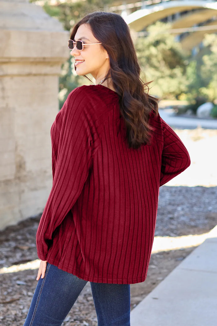Basic Bae Full Size Ribbed Round Neck Long Sleeve Knit Top - Brittney MADE