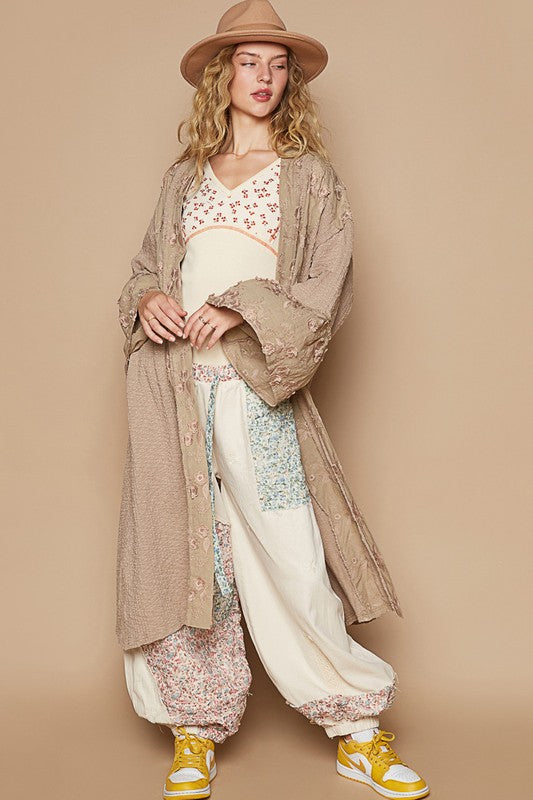 POL Flower Lace Trim Open Front Longline Cardigan - Brittney MADE