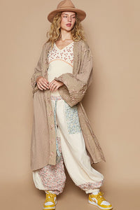 POL Flower Lace Trim Open Front Longline Cardigan - Brittney MADE