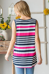 Heimish Full Size Striped Twist Knot Round Neck Tank - Brittney MADE