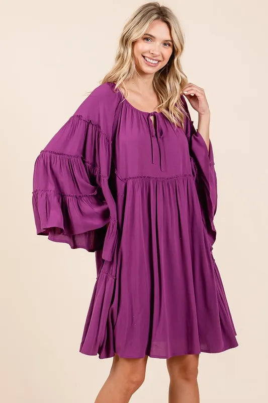 Mittoshop Frill Tie Neck Bell Sleeve Dress - Brittney MADE