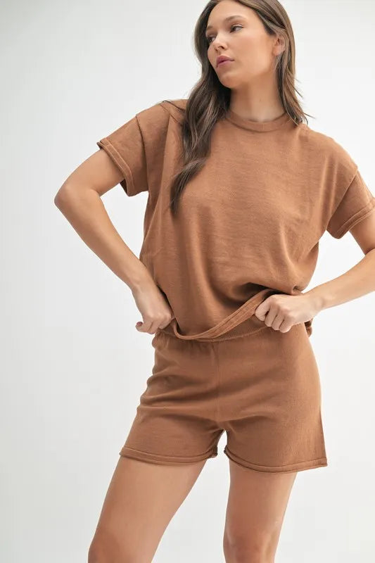 MONO B Easy Breezy Top and Shorts Sweater Set - Brittney MADE