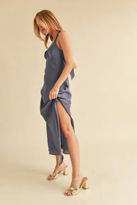 Aemi + Co Ruched Side Slit Cutout Back Maxi Cami Dress - Brittney MADE