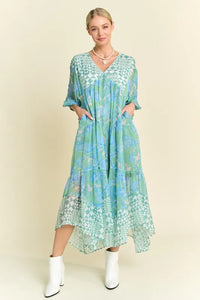 Davi & Dani Geo and Floral Print Mixed Tiered Dress - Brittney MADE