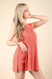 VERY J Slit Round Neck Top and Shorts Sweater Set - Brittney MADE
