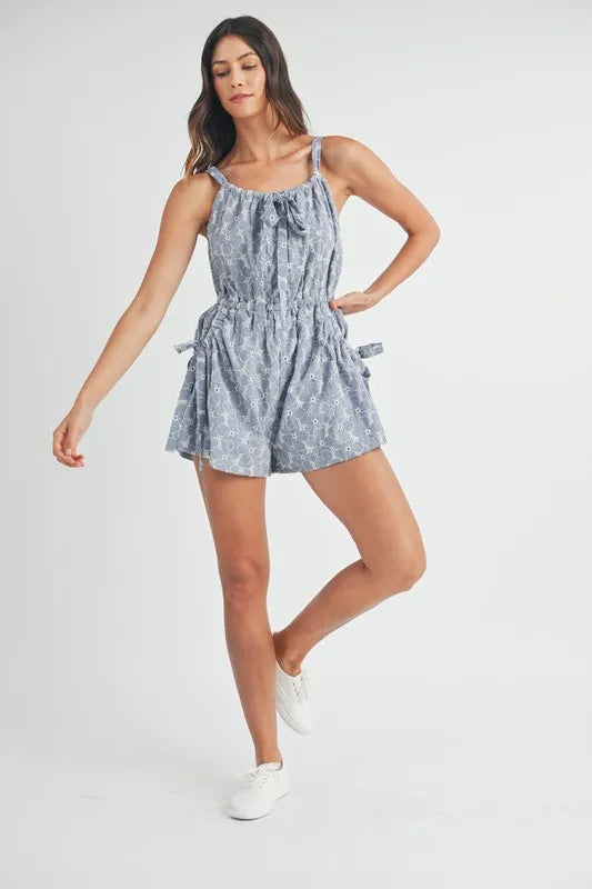 MABLE Floral Embroidered Button Down Romper - Brittney MADE